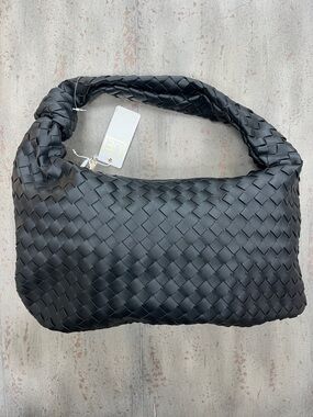 NWT Black Woven Shoulder Bag with Knotted Handle -